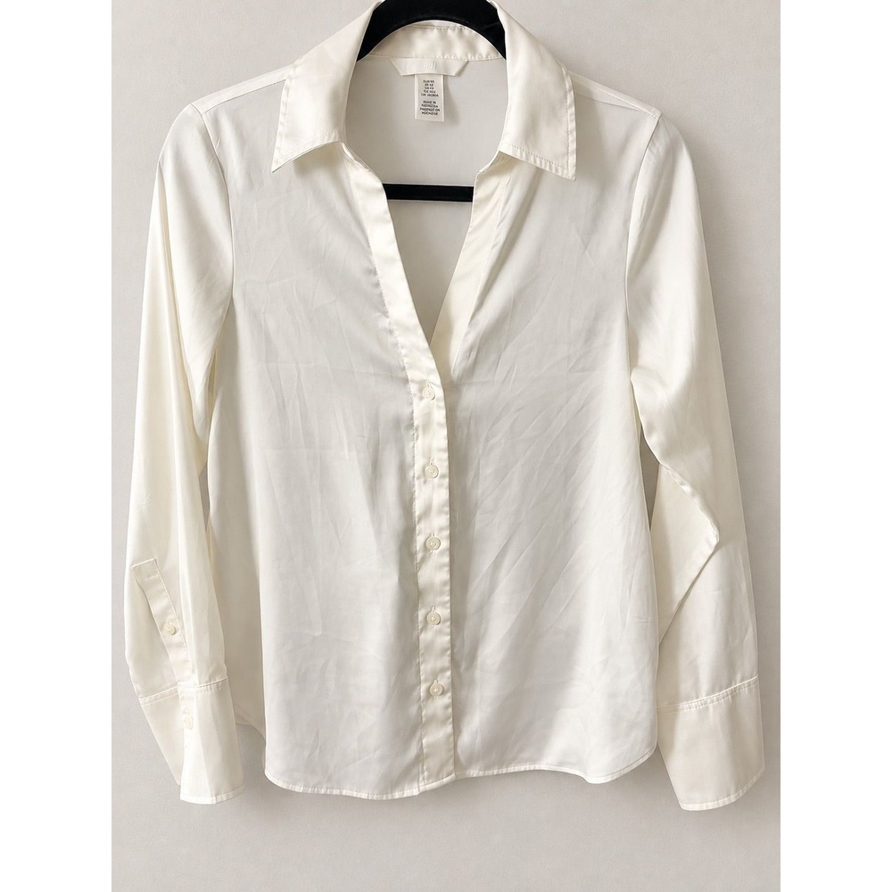 H&M Satin-look Workwear Button-up Blouse Extra Small in Ivory
